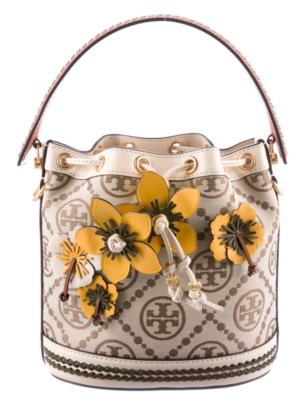 Tory Burch T Monogram Braided Floral Mini Bucket Bag - Picture 3 of 16